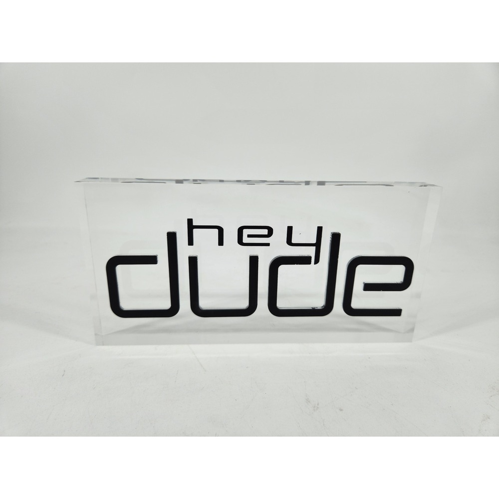 Hey Dude Acrylic Logo Display Sign Block Clear Black Retail Store Decor 8.5x4x1